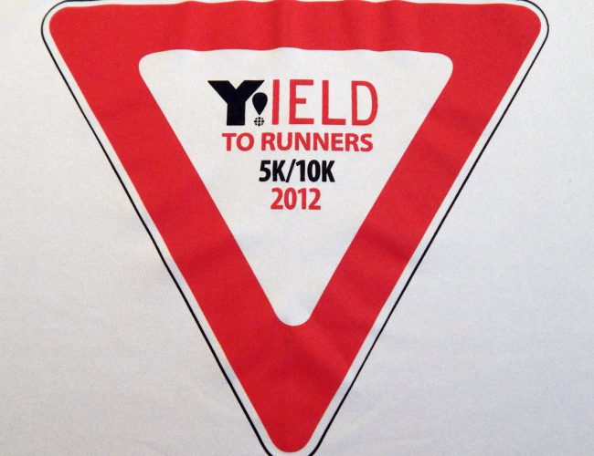 Yield To Runners Shirt Front for Riverdale Y 5K/10K Race